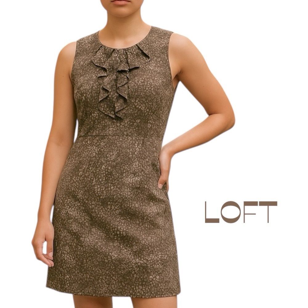 LOFT Brown Tan Ruffled Sleeveless Dress NWOT Size 0 Coastal Grandma
